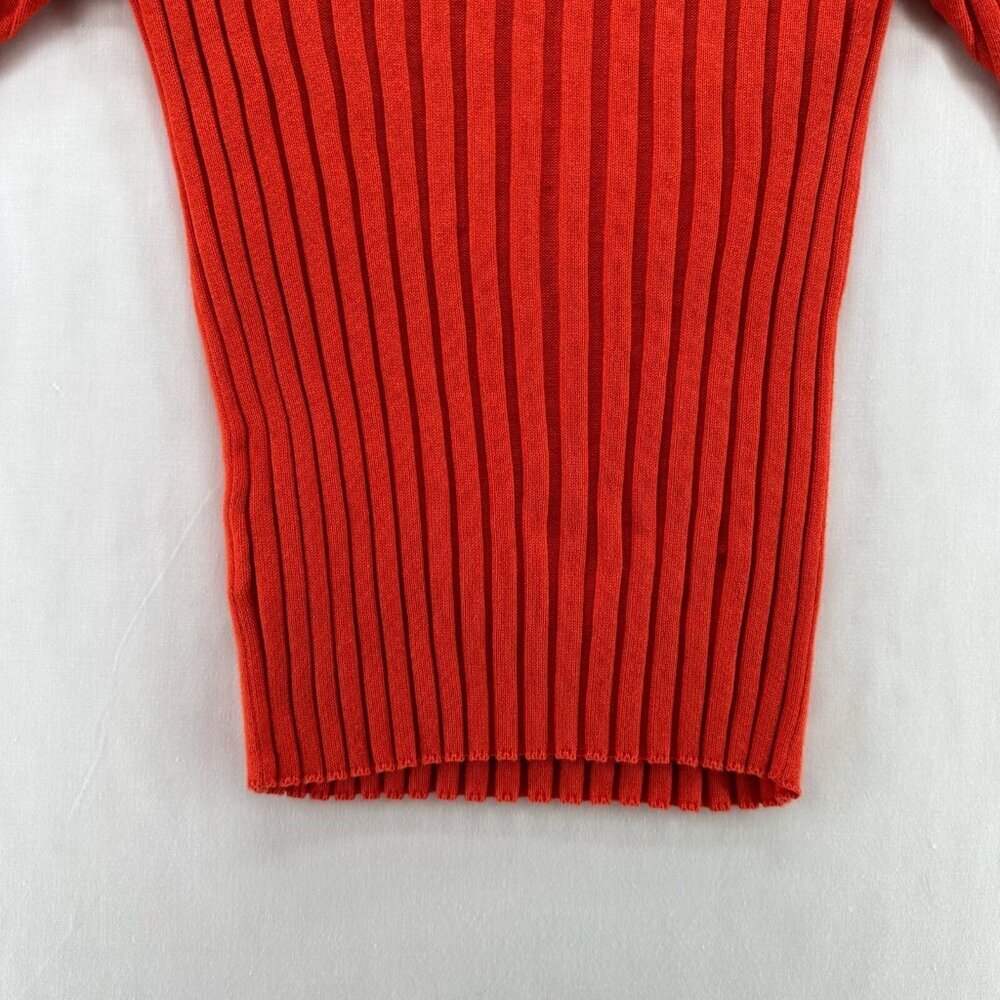 Cabi Sweater Womens M Ribbed Round Neck Short Sleeve Pullover Cotton Blend Red - Picture 6 of 11